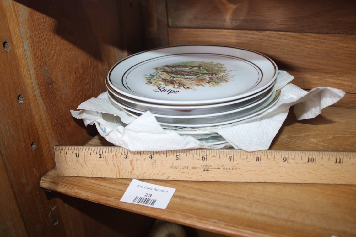 Assortment Of Decorative Plates, Including Snipe Game Bird Pattern Plates, Golden Crown EandR Bavaria 'Harvest' Pattern Fruit Plates, Assorted Floral Pattern Plates, And A Crackle Glaze Plate With Birds And Rose Medallions