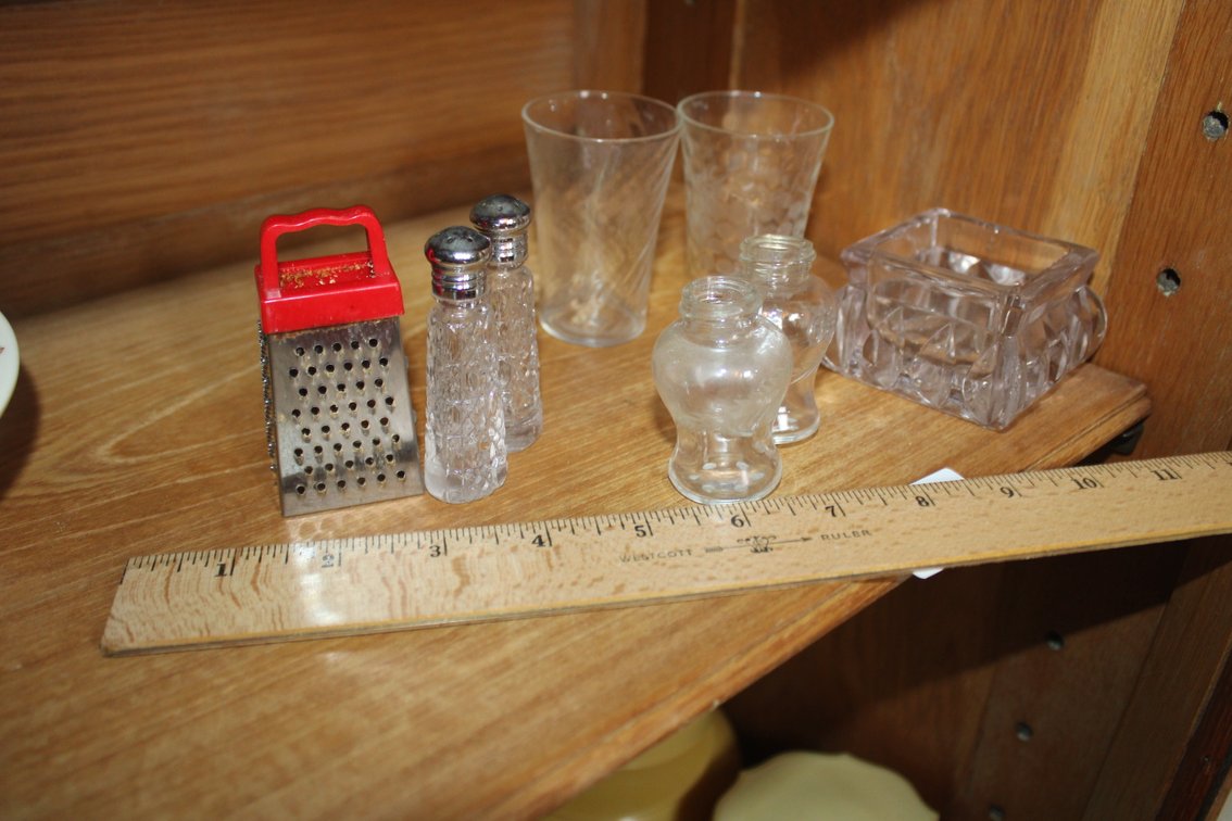 Salt And Pepper Shakers, Mini Grater, And Other Glassware