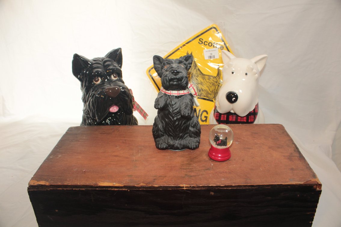 Two Scottie Dog Cookie Jars And Music Scottie Dog