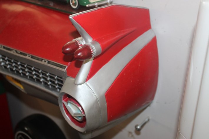 Image for 1959 Cadillac Eldorado Wall Shelf with Two 1:24 Scale Diecast Cars, 1967 Corvette and a Golden Ford Forty, Display Shelf Measures 21 x 17 x 8.5