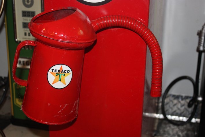 Image for Restored Texaco Oil Pump with Oil Can, Measures 23 x 10 x 55
