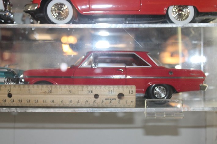 Image for Plexiglas Die Cast Display Shelf with 12 1:18 Scale Models Including Sunstar 1963 Nova, 1960 Chevy Impala, Ertl 1955 Chevy Bel Air, Precision 1956 Chevy Bel Air, Ertl 1958 Chevy Impala, Signature 1956 Chevy Bel Air, 1959 Impala, Sun Star 1953 Bel Air
