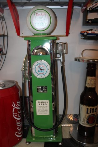 Image for Sinclair Dino Model Gas Pump with Clock, Glass Top Globe, and Light. Measures 40 Inches Tall