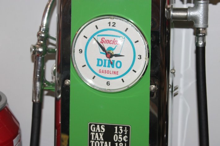 Image for Sinclair Dino Model Gas Pump with Clock, Glass Top Globe, and Light. Measures 40 Inches Tall