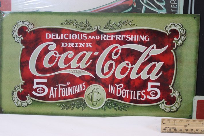 Image for Two Tin Coca-Cola Signs, Coca-Cola Chalkboard, and a Coca-Cola Poster