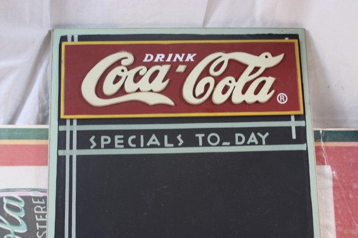 Image for Two Tin Coca-Cola Signs, Coca-Cola Chalkboard, and a Coca-Cola Poster