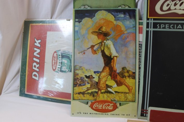Image for Two Tin Coca-Cola Signs, Coca-Cola Chalkboard, and a Coca-Cola Poster