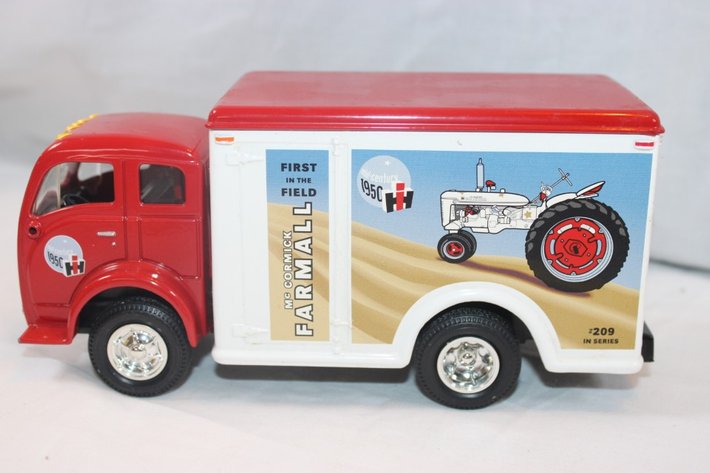 Image for Three Diecast Trucks: Coca-Cola September Fest '96 Ertl 1923 Delivery Van 1:24 Scale Coin Bank, Ace Hardware Ertl Collectibles Volvo GM Heavy Truck, and Ertl Collections McCormick Advertising Volvo GM Heavy Truck