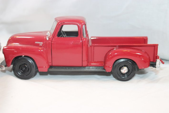 Image for Four 1:24 Scale Diecast Cars: 1939 Chevy Coupe, Classic Metal Works '50s Chevy Impala, Classic Metal Works Mercury Convertible, and Maisto 1950 Chevy 3100