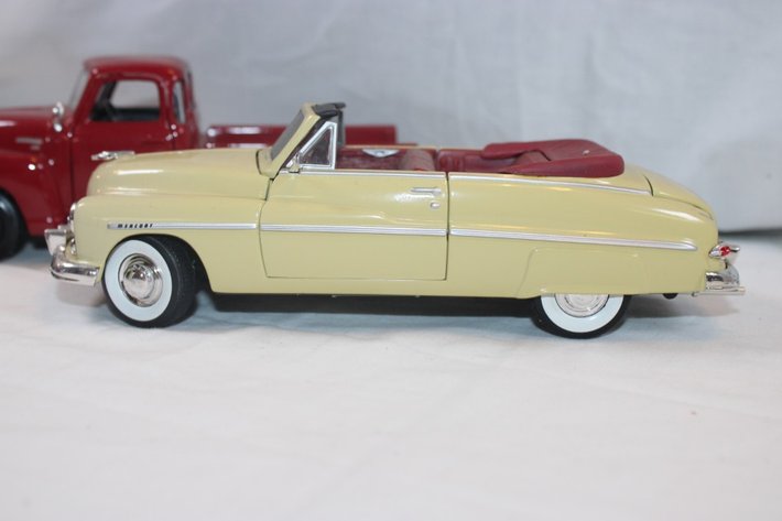 Image for Four 1:24 Scale Diecast Cars: 1939 Chevy Coupe, Classic Metal Works '50s Chevy Impala, Classic Metal Works Mercury Convertible, and Maisto 1950 Chevy 3100