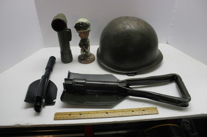 Image for Military Helmet Flashlight Shovel and More