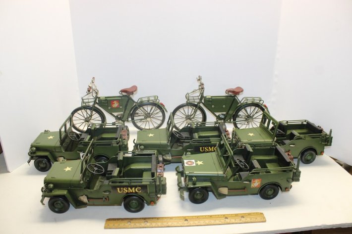 Image for Tin Military Jeeps and Motorcycle Bikes