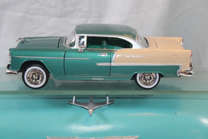 Image for A 55 Chevy Display Shelf with a 1:24 Scale Model 55 Chevy Bel Air, Display Shelf Measures 20 x 7 x 9