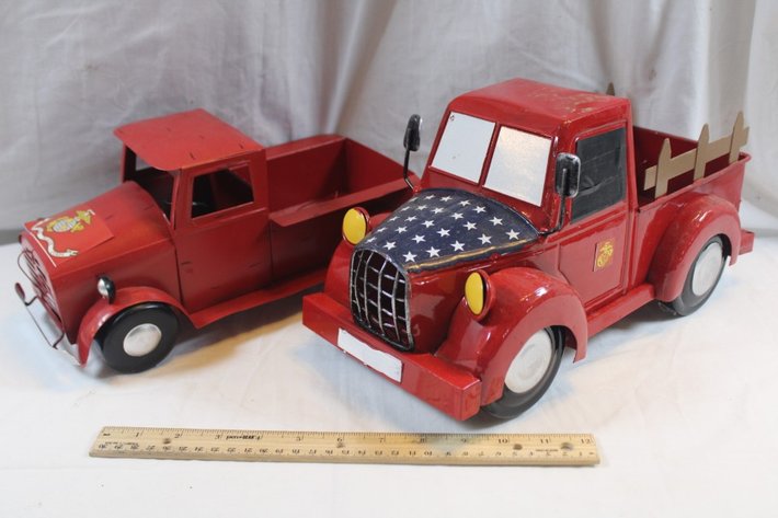 Image for Two Tin Marine Themed Trucks
