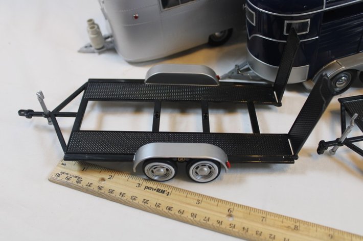 Image for Four Diecast Trailers, One 1:18 Scale Airstream Motor City Classics, One 1:18 Scale Horse Trailer Motor City Classics, and Two Car Haulers