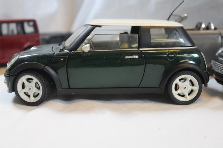 Image for Six Diecast Cars, Plymouth Prowler Maisto, 1:18 Scale Thunderbird, 1:18 Scale Mini Cooper, 1:18 Scale 2000 Chevy SSR, 1:24 Scale Scion xB, and 1:32 Scale Mercedes