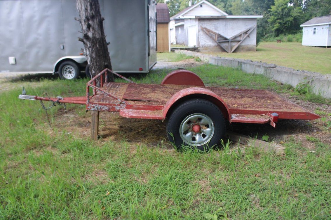 Homemade Tilt Trailer Plywood Floor, Cargo Area Is 10 Foot by 4.5 Foot. Tires Need Replaced