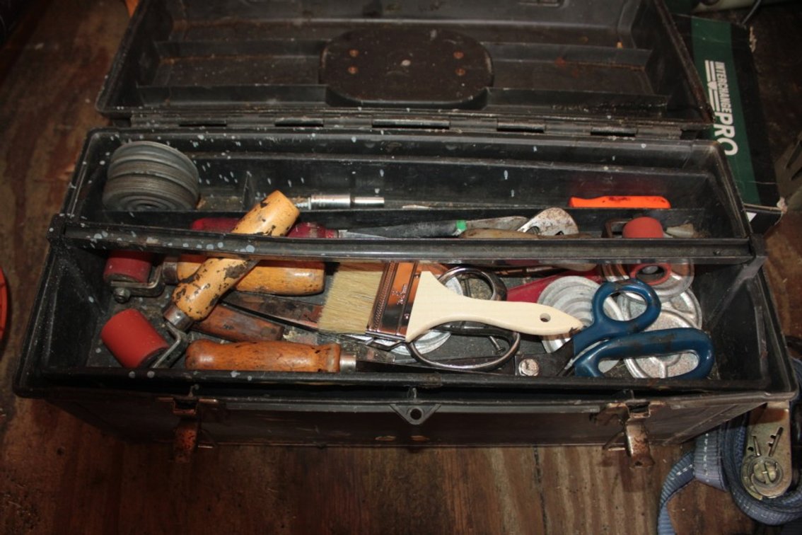 Toolbox with Rollers, Brushes, Gloves, and More