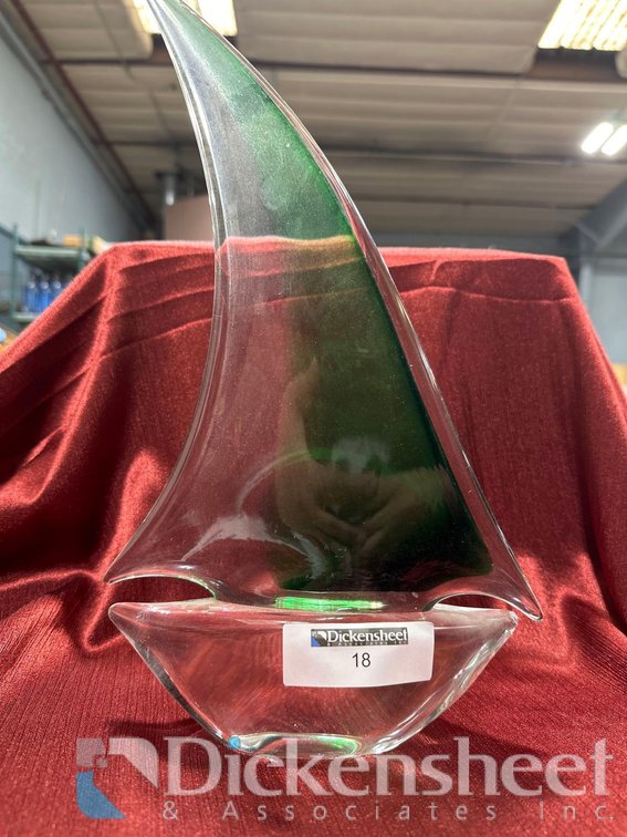 GREEN GLASS BLOWN SAILBOAT