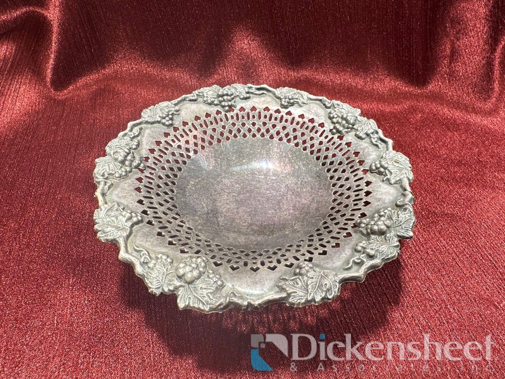 SMALL SILVER TONE BOWL WITH GRAPE VINE DETAILS