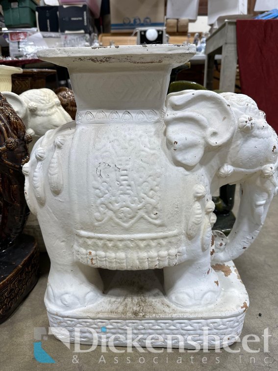 WHITE TERRACOTTA AND CERAMIC ELEPHANT PLANT STAND