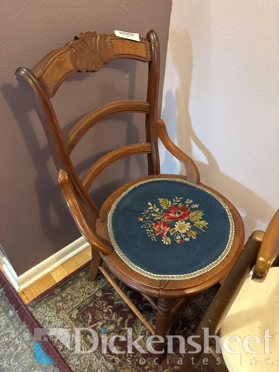 WOOD HIGHBACK CHAIR WITH FLORAL PATTERN SEAT AND