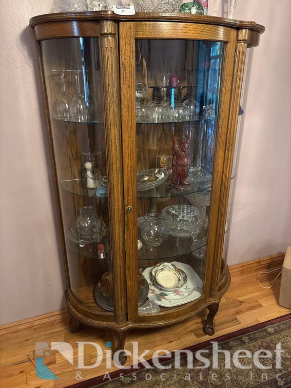 WOOD CURIO CABINET WITH THREE GLASS SHELVES