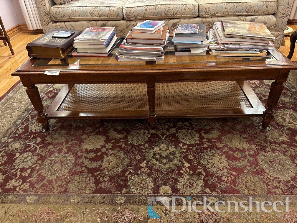 WOOD COFFEE TABLE WITH GLASS TOP