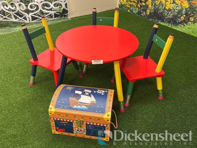 Image for CHILDREN'S PENCIL TABLE AND CHAIRS WITH TREASURE CHEST