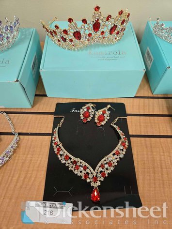 Image for TIARA NECKLACE AND EARRING SET, RED STONES