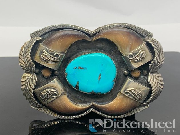 Image for Large Silver Belt Buckle With Turquoise