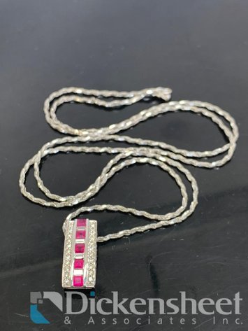 Image for 14KT White Gold Necklace Diamond & Ruby Pendant