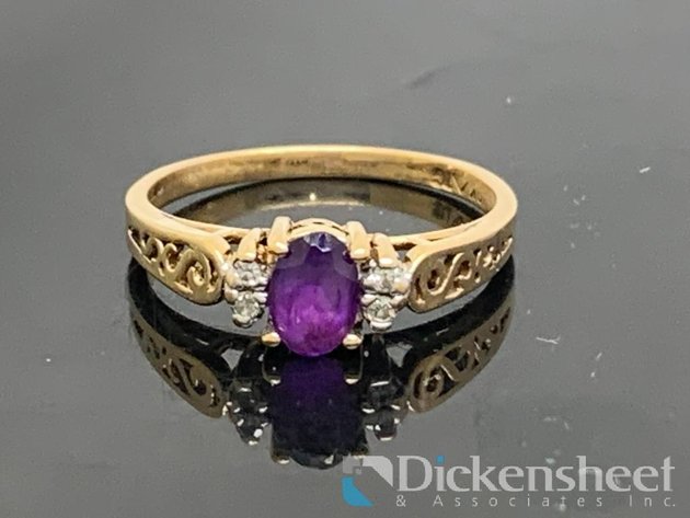 Image for 10KT Yellow Gold Diamond & Purple Gemstone Ring