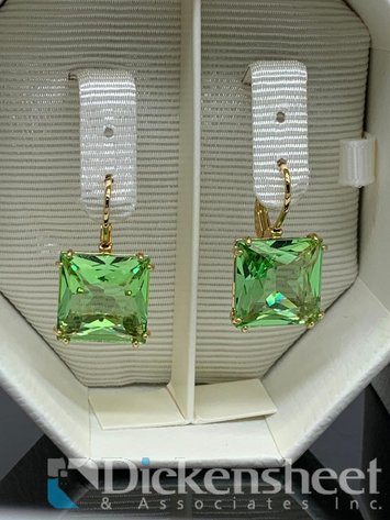 Image for Swarovski Gold Tone Green Stone Drop Earrings