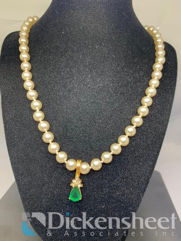 Image for Pearl Necklace With Clear & Green Stones