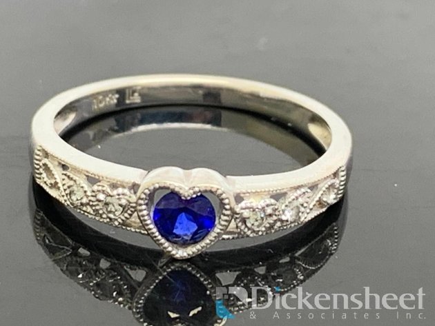 Image for 10KT White Gold Blue Sapphire & Diamond Heart Ring