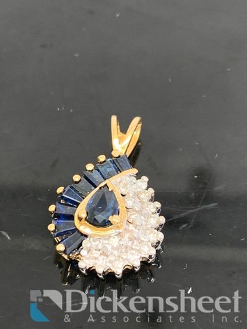Image for 14KT Yellow Gold Blue Sapphire & Diamond Pendant