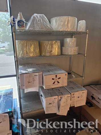 Image for WIRE RACK WITH LAMP SHADES & BOXED CEILING FANS