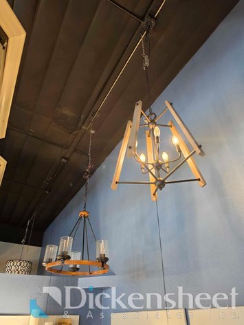 Image for (2) WOOD-ACCENT HANGING CHANDELIERS
