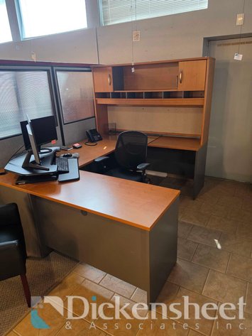 Image for L-SHAPED DESK WITH CREDENZA & (2) BLACK OFFICE CHAIRS
