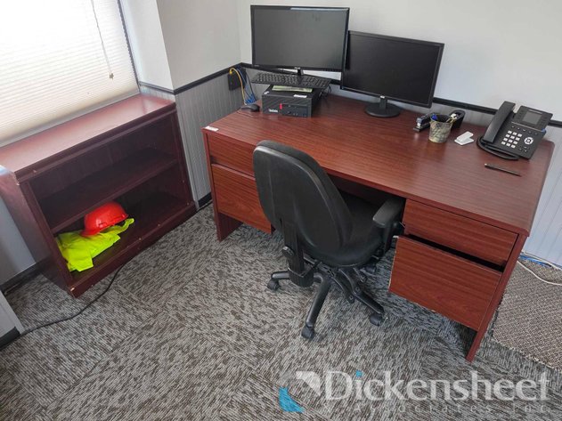 Image for DOUBLE PEDESTAL DESK WITH BLACK OFFICE CHAIR, BOOKCASE