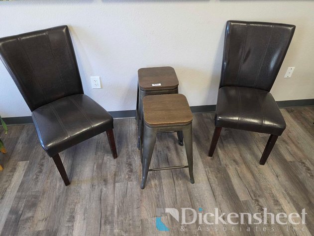 Image for MATCHING HIGHBACK LEATHERETTE CHAIRS & METAL STOOLS - QTY (4) TOTAL IN LOT