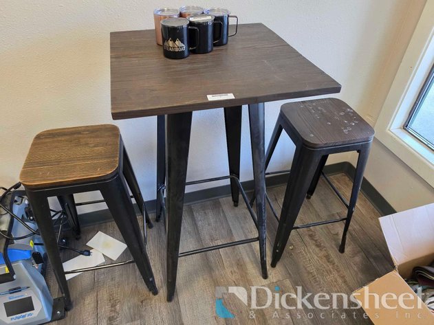 Image for WOOD TOP BAR TABLE & (4) MATCHING STOOLS