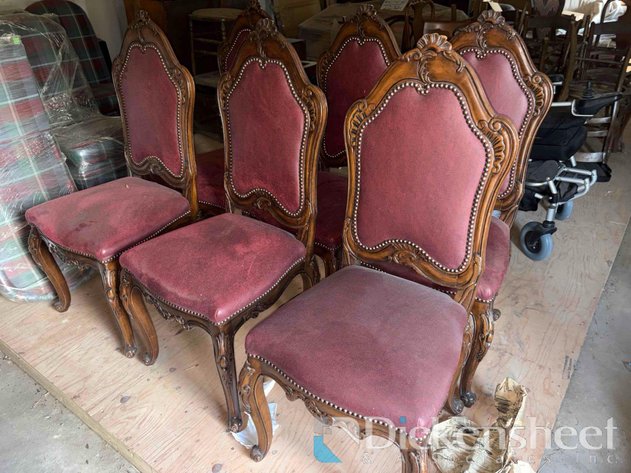 Image for FRENCH PROVINCIAL / LOUIS XV‑STYLE WOOD DINING CHAIRS WITH RED