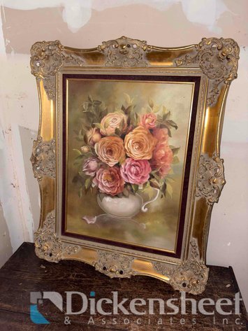 Image for HANDPAINTED FLORAL ART WORK IN GILT GOLD FRAME