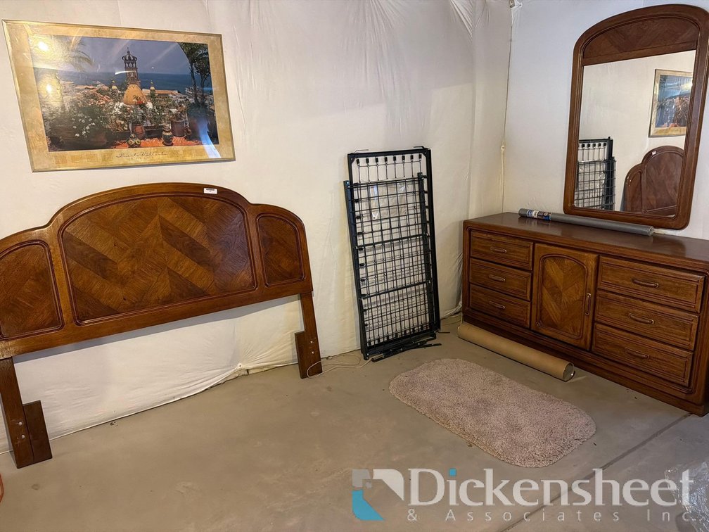 HEADBOARD & DRESSER WITH FRAMED MIRROR