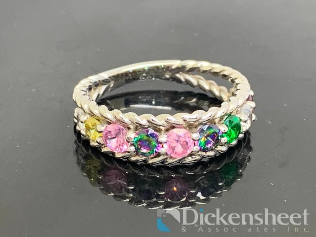 10K White Gold Band With Colorful Gemstones