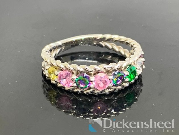 Image for 10K White Gold Band With Colorful Gemstones