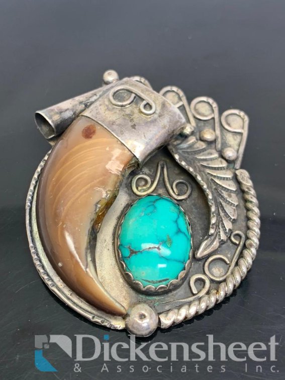 Silver Large Native America Pendant With Turquoise