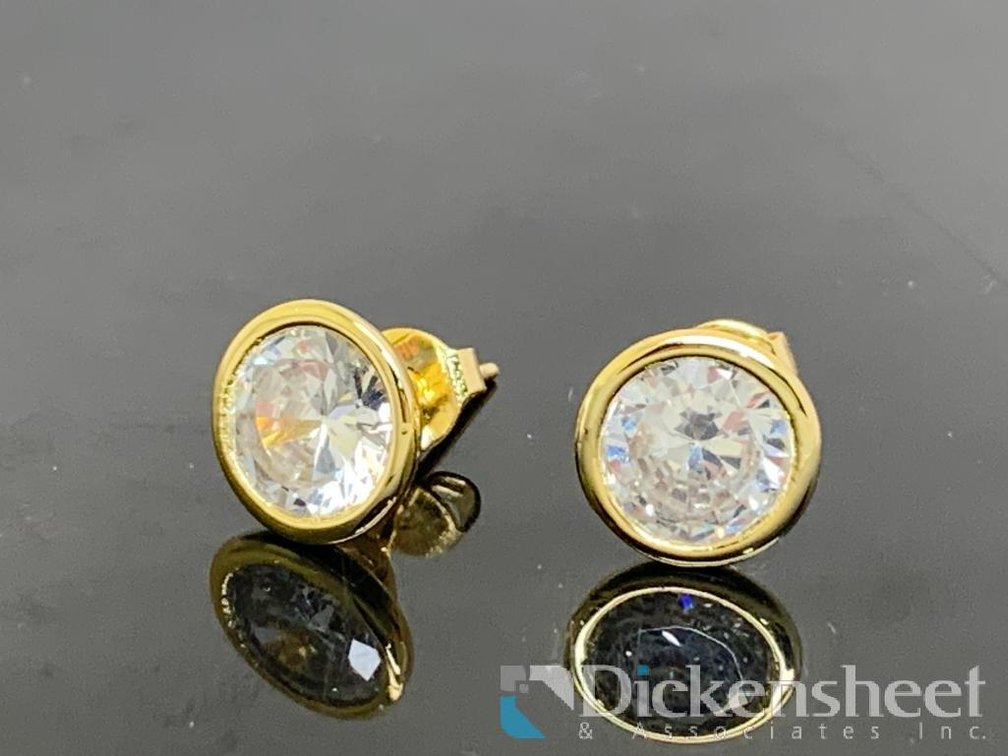 Gold Tone Stud Earrings With Clear Stones